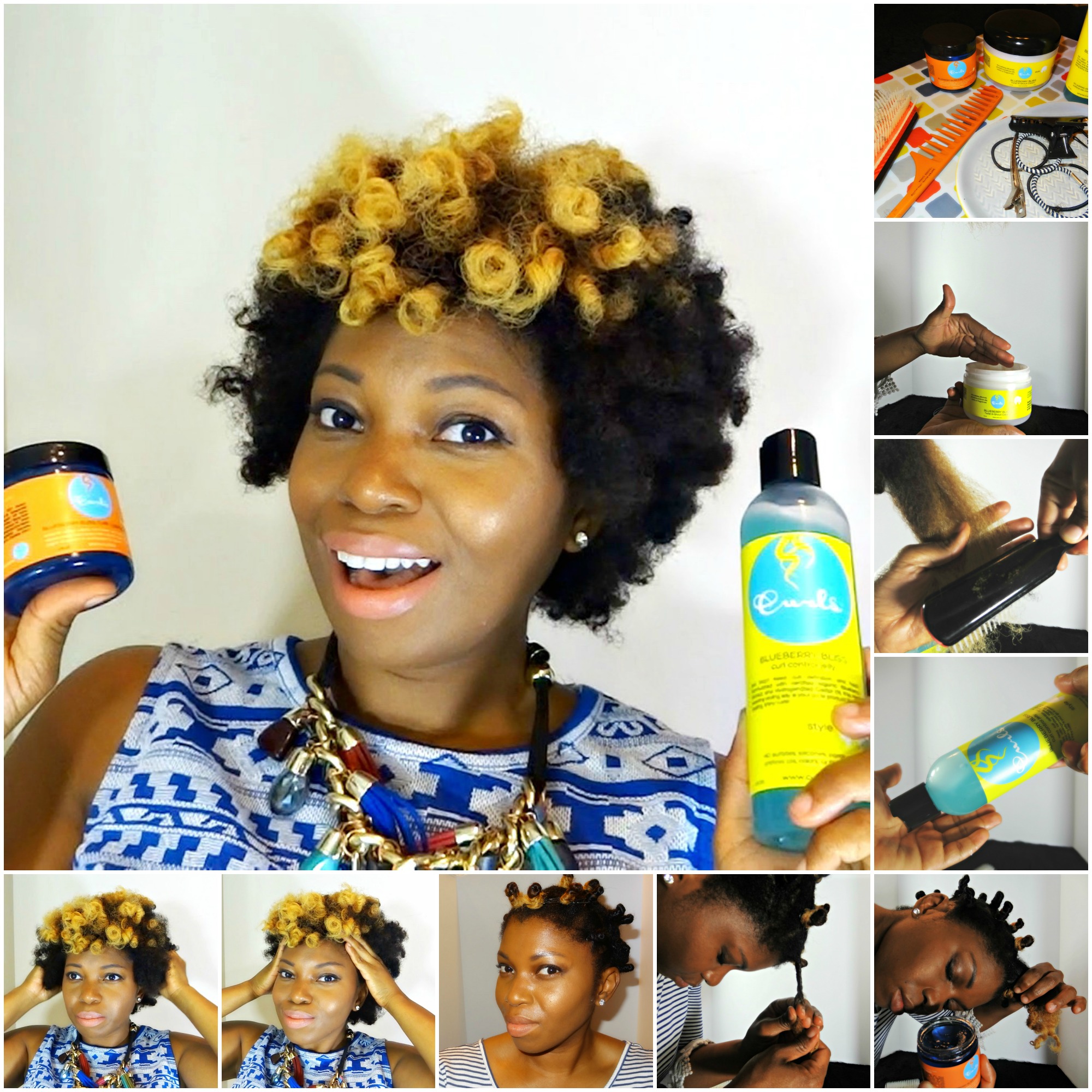 Curls Bantu Knot on 4c Hair pic collage step by step